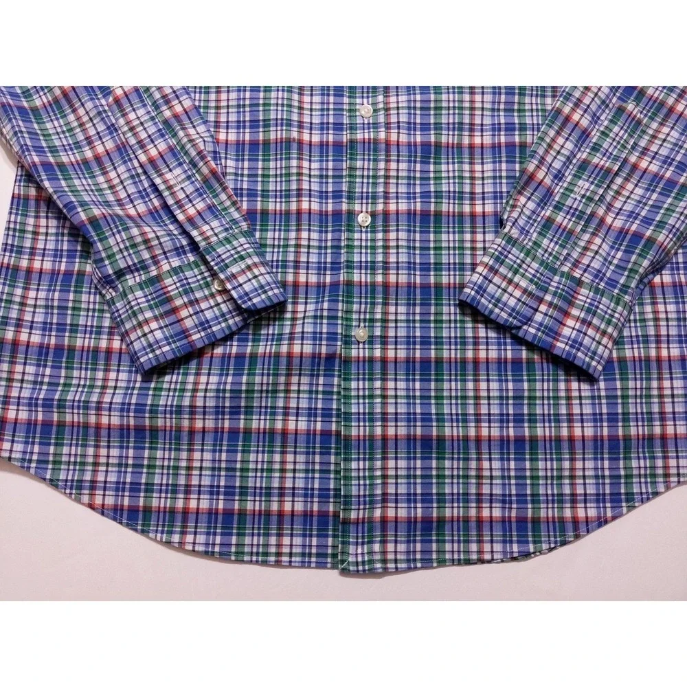 POLO RALPH LAUREN Long Sleeve Button Shirt Blue Green Red Plaid XL Slim‎ Fit